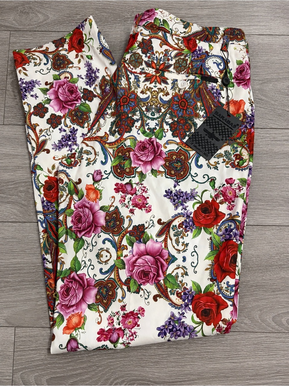 Men’s Floral Pants - White with Pink & Red Roses